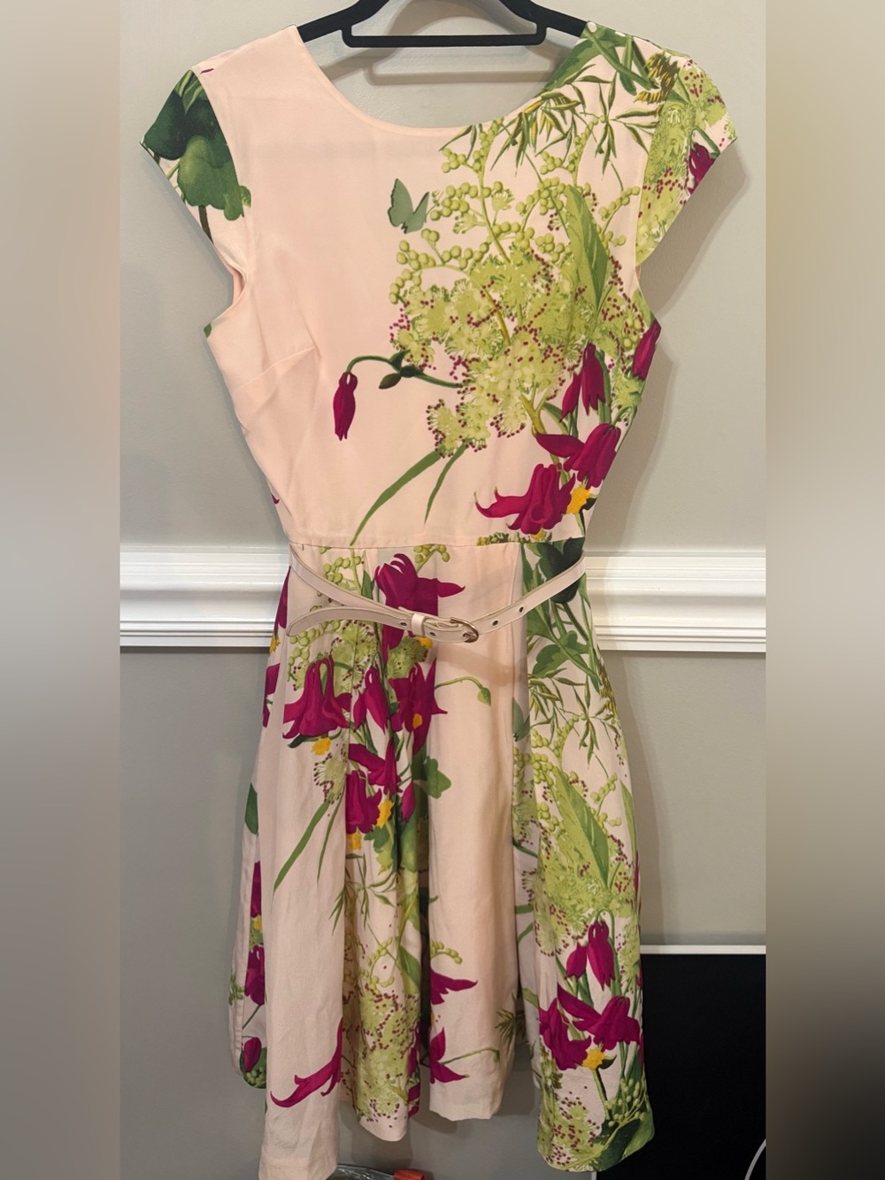 Ted Baker London Pale Pink Midi Dress with Fuchsia & Green Floral Print - Picture 8 of 13